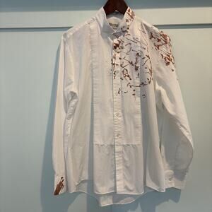 Vintage Stephen St Clair Paint Splatter Tuxedo Blouse White Bronze Artwear 80s M